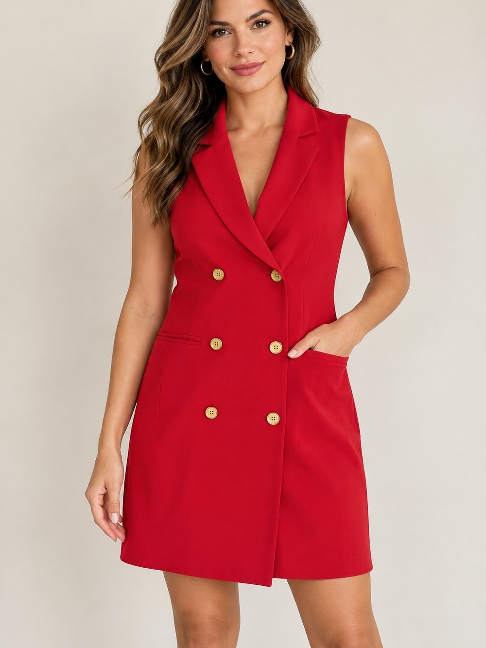 Shelby & Palmer Red Sleeveless Double-Breasted Blazer Dress